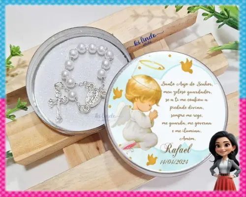 Mini Terço na Latinha Lembrancinha de Batizado