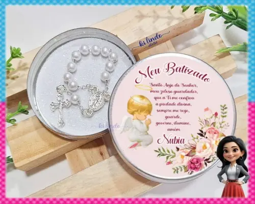 Mini Terço na Latinha Lembrancinha de Batizado