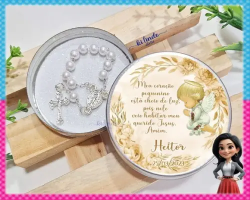 Mini Terço na Latinha Lembrancinha de Batizado
