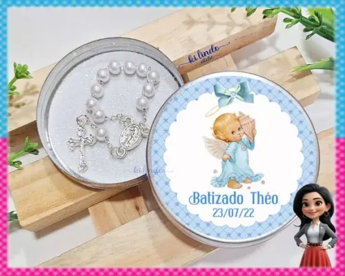 Mini Terço na Latinha Lembrancinha de Batizado