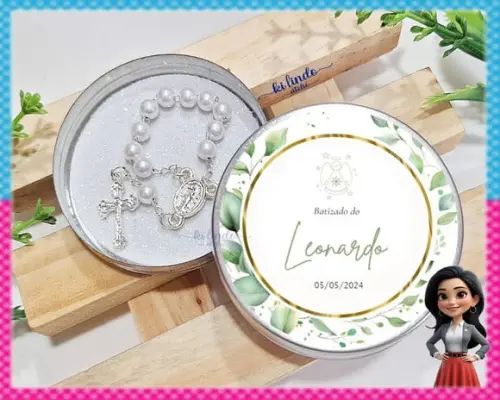 Mini Terço na Latinha Lembrancinha de Batizado