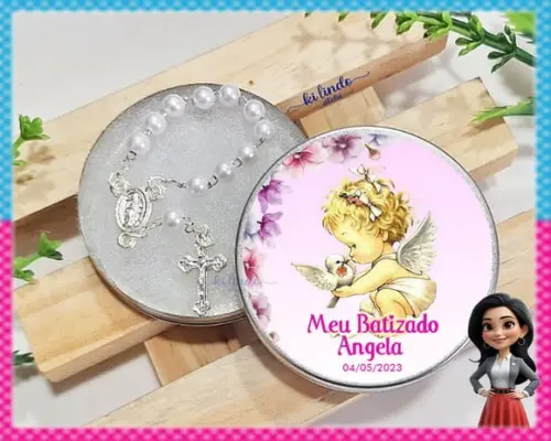 Mini Terço na Latinha Lembrancinha de Batizado