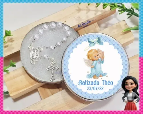 Mini Terço na Latinha Lembrancinha de Batizado