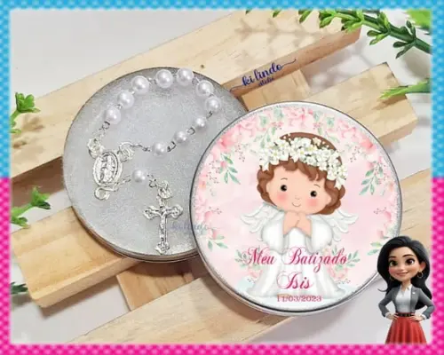 Mini Terço na Latinha Lembrancinha de Batizado