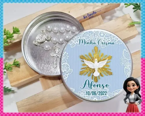 Mini Terço na Latinha Lembrancinha de Crisma
