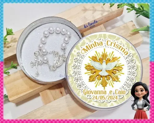 Mini Terço na Latinha Lembrancinha de Crisma