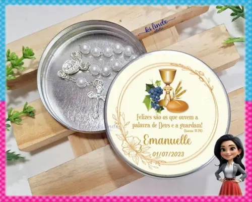 Mini Terço na Latinha Lembrancinha de Primeira Comunhão