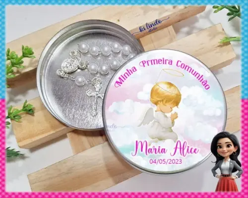 Mini Terço na Latinha Lembrancinha de Primeira Comunhão