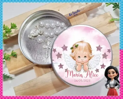Mini Terço na Latinha Lembrancinha de Primeira Comunhão