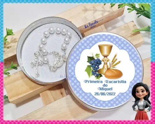 Mini Terço na Latinha Lembrancinha de Primeira Comunhão