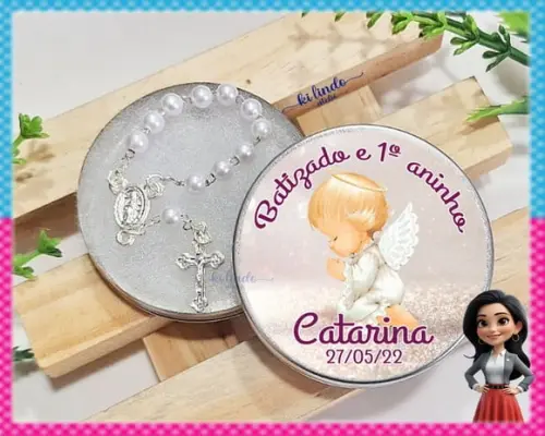 Mini Terço na Latinha Lembrancinha de Primeira Eucaristia