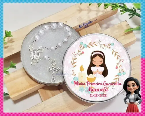 Mini Terço na Latinha Lembrancinha de Primeira Eucaristia