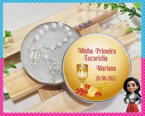 Mini Terço na Latinha Lembrancinha de Primeira Eucaristia