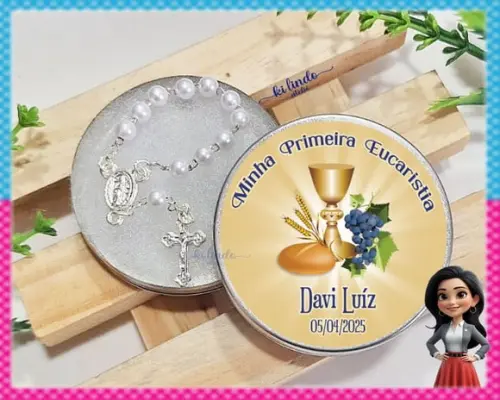 Mini Terço na Latinha Primeira Eucaristia