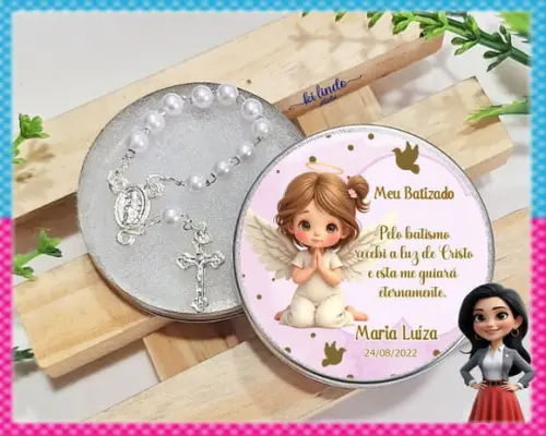Mini Terço na Latinha Lembrancinha de Batizado