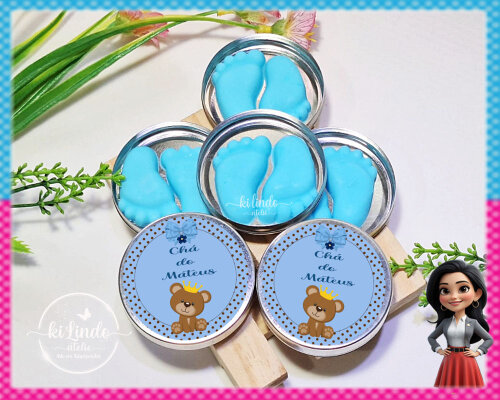 Mini Sabonete de Pezinhos na Latinha Personalizada Ursinho