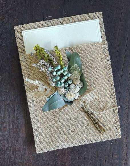Cartão de Felicitações com Buque Flores Desidratadas - Azul
