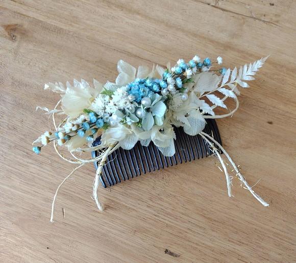 Pente Decorado com Flores Desidratadas - Azul