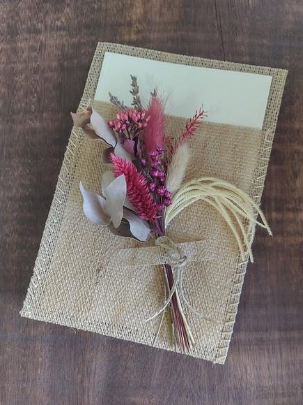 Cartão Felicitações com Buque Flores Desidratadas - Marsala