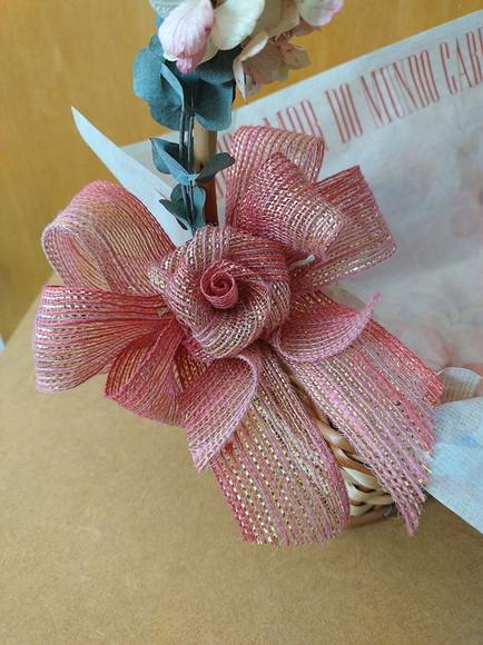 Laço com Flor de Fita - Salmão