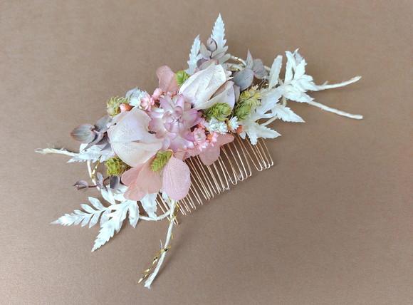Pente Decorado com Flores Secas - Rosé