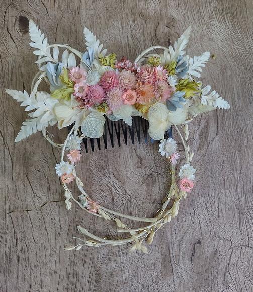 Pente Decorado - Flores Desidratadas Rosé