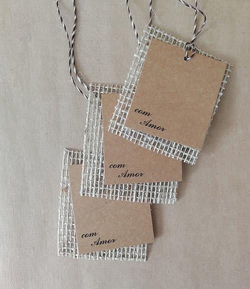 Kit Tag Kraft com Tela de Juta - com Amor (10 Unidades)