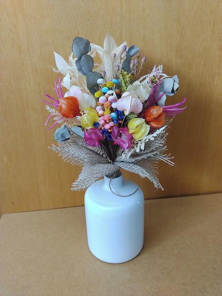 Mini Buque Flores Desidratadas no Garrafão de Vidro