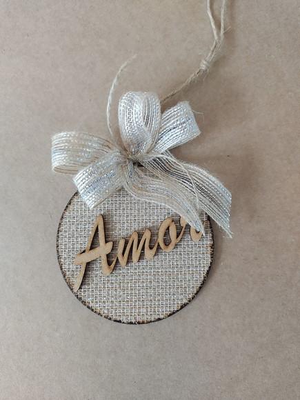 Bola de Natal Rustica com Mensagem - Amor (tela Prata)