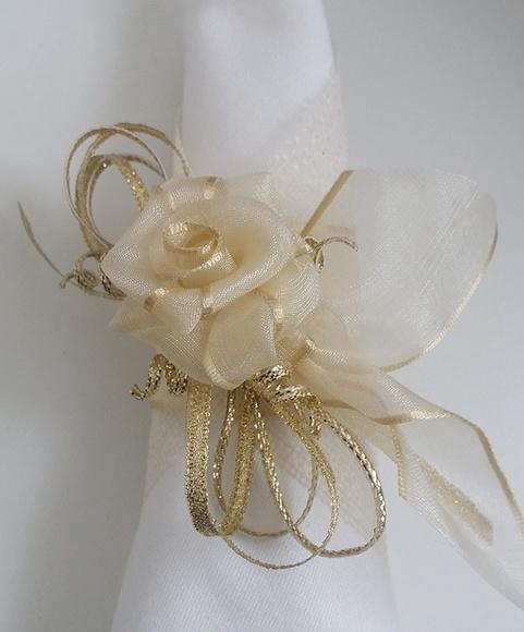 Porta-guardanapo com Flor de Fita -champagne