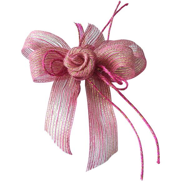 Laço com Flor de Fita - Rosa Bebê