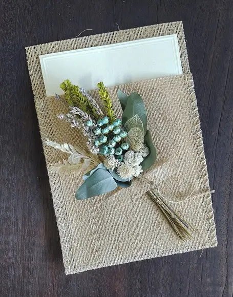 Cartão de Felicitações com Buque Flores Desidratadas - Azul