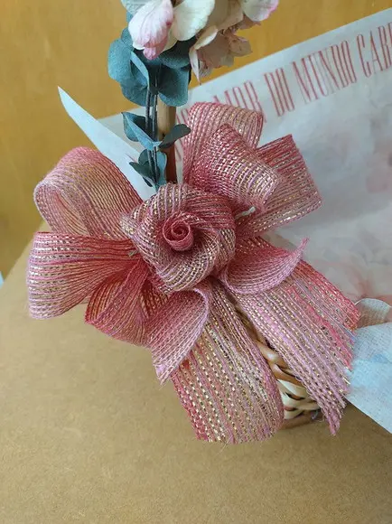 Laço com Flor de Fita - Salmão