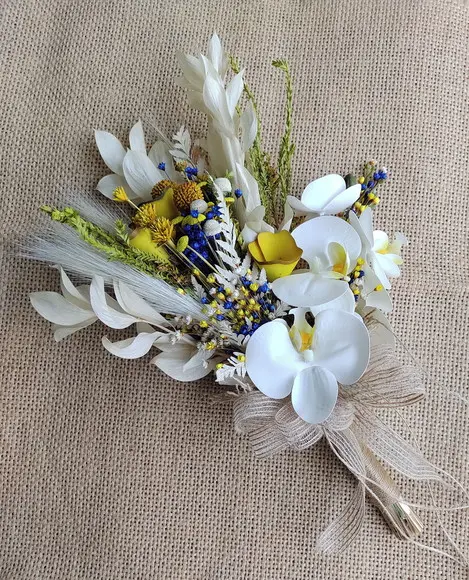 Buque com Flores Desidratadas com Orquidea Artificial