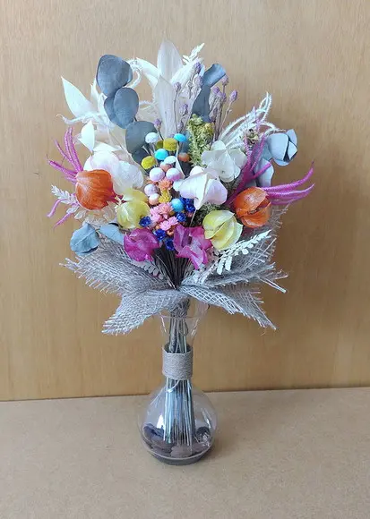 Mini Buque Flores Desidratadas no Vaso de Vidro