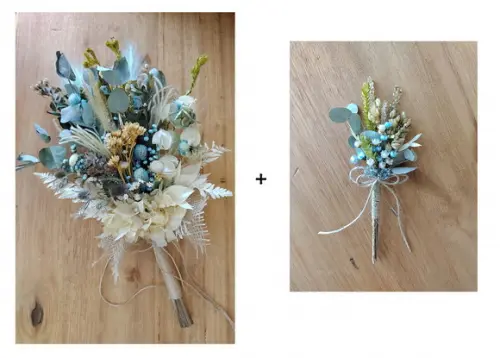 Kit Buque de Noiva m + Lapela Floral - Azul