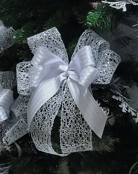 Laço de Natal - Prata com Branco