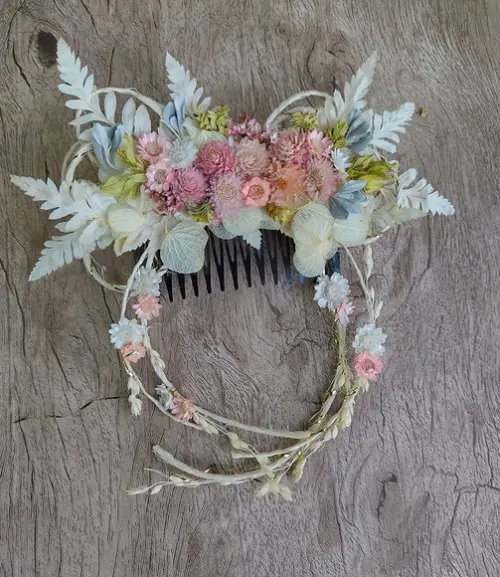Pente Decorado - Flores Desidratadas Rosé