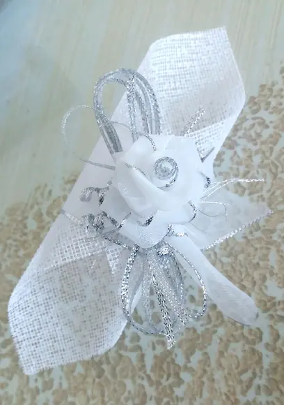 Porta-guardanapo - Flor de Fita Branco | Prata