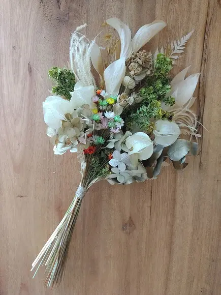 Mini Buque com Flores Desidratadas (35cm) - Natural com Verd
