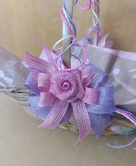 Laço com Flor de Fita - em Tons Lilás e Rosa