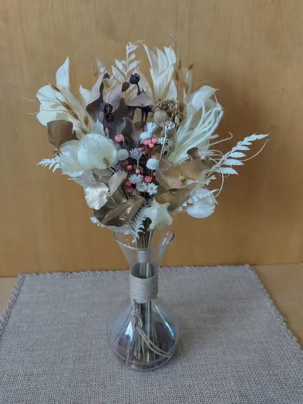 Buque com Flores Desidratadas no Vaso - Natural (35cm)