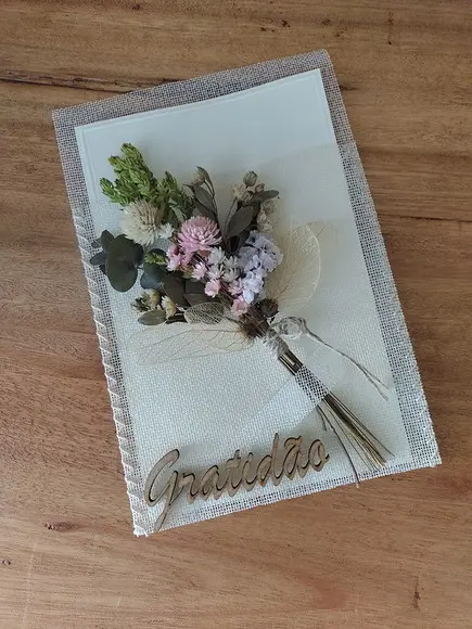 Cartão com Buque Flores Desidratadas - Rosé