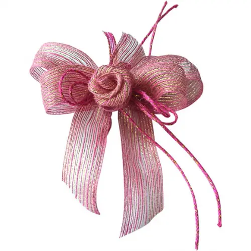 Laço com Flor de Fita - Rosa Bebê