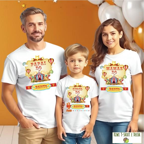 Camiseta Aniversário Familia Tema Circo Kit com 3 Unidades