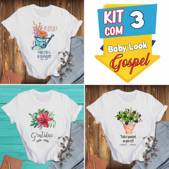 Camiseta Feminina Evangélica Kit com 3 Baby Look