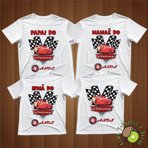 Kit 4 Camisetas Carros Disney Mcqueen