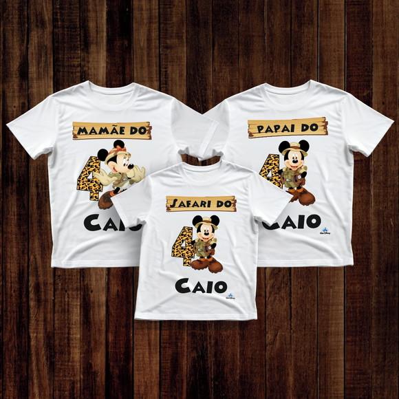 Camiseta Mickey Safari Aniversário Familia 3 Camisetas