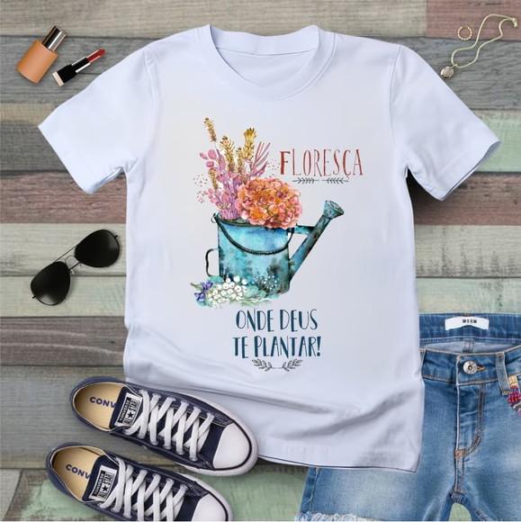 Camiseta Floresça Feminina Floral Frase Evangélica