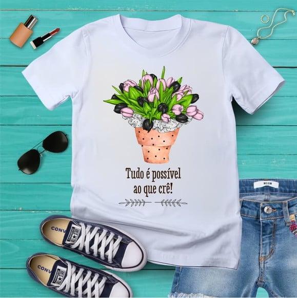 Camiseta Feminina Floral Frase Evangélica